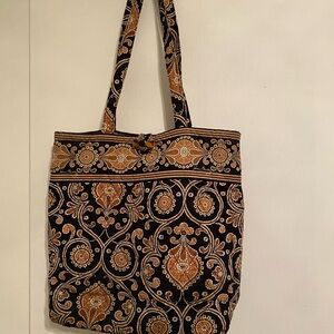 Vera Bradley Farmhouse Paisley Quilted Black and Gold Patterned Tote Bag
